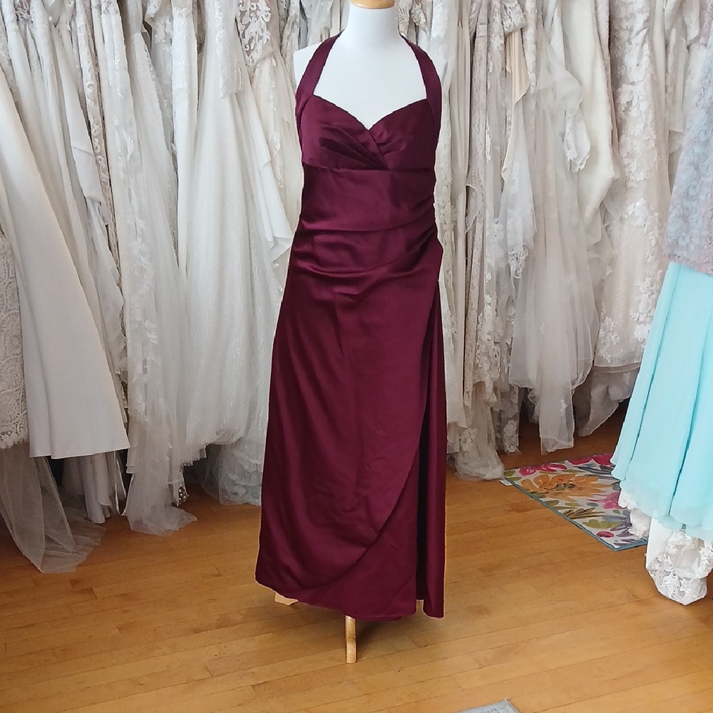 David's Bridal Burgundy Halter Maxi Dress
